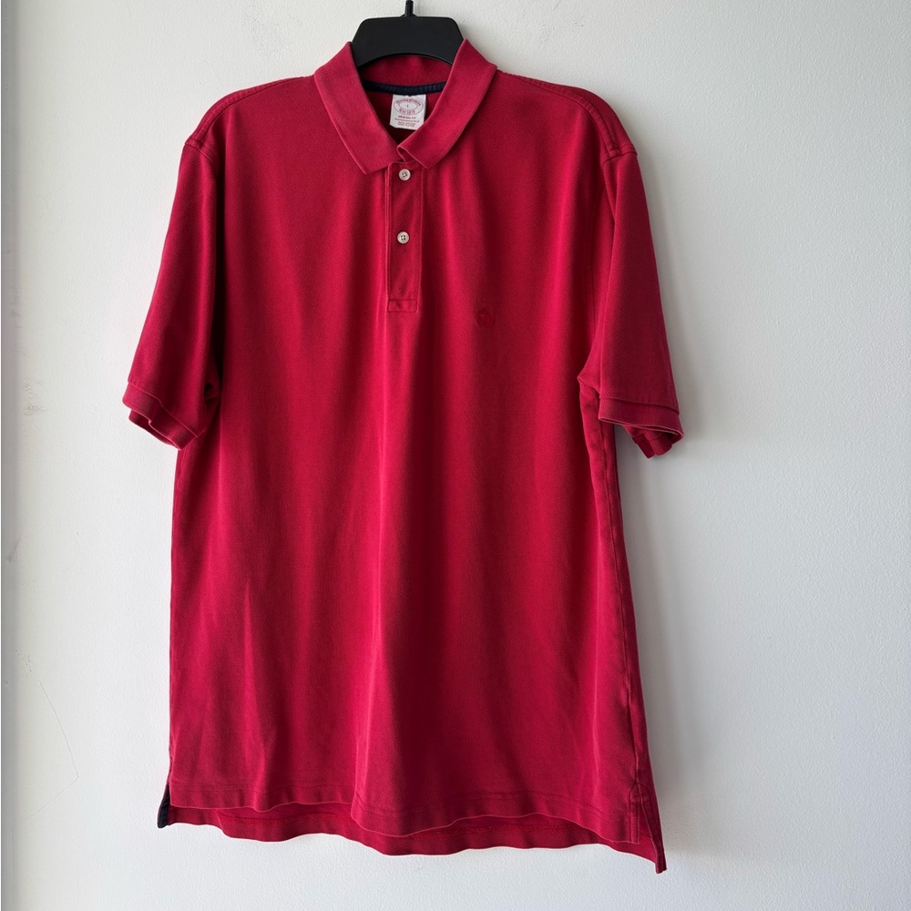 Brooks Brothers Performance Polo Shirt Red Short Sleeve Cotton Mens L Preppy